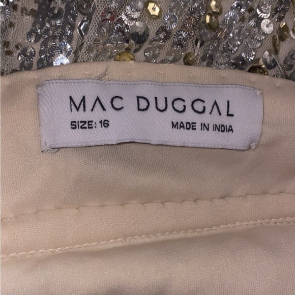 MAC DUGGAL One Shoulder, Corset Lace Back Gown With Leg Slit and Beaded Belt. 16 - Picture 6 of 10